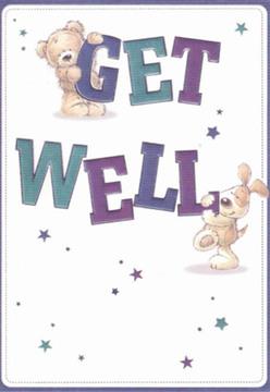 An embrace of gentle cheer is captured in this delightful get well card, inspired by the friendly and supportive energy found in Hampton. A plush teddy bear, its paws gripping the top of the bold 'GET,' sits companionably above a lively puppy, whose playful nudge against the robust 'WELL' below brings the scene to life. Inviting hues of deep purple and teal give warmth and style to the vivid letters, set against a pure, soft-white backdrop that hints at cleanliness and new beginnings-like fresh blooms delivered through Hampton's neighbourhoods. Around the central characters, a constellation of whimsical stars sparkles in blues and purples, echoing the magical hope of a thoughtfully arranged bouquet. Each expressive face, the teddy's kindly smile and the puppy's eager eyes, carries genuine affection and encouragement. The tactile richness of the illustrated fur brings an added note of comfort, as if one could reach out and feel its tender softness. Each carefully rendered detail reflects the nurturing care found at Hampton's local florist shops, inviting the recipient to feel cherished and uplifted. Ideal for sending heartfelt wishes across the community, this card is designed to brighten difficult days and restore spirits with its lively artistry and emotional warmth.